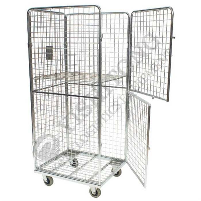 Roll cage pallet with half-open door